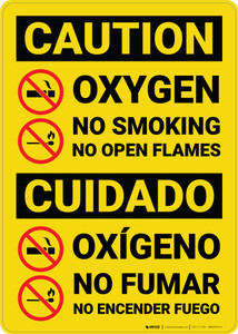 Caution: Oxygen No Smoking No Flames Bilingual Spanish - Wall Sign